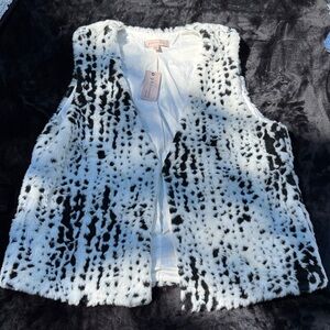 Philosophy Faux Fur Vest in Black and White animal print